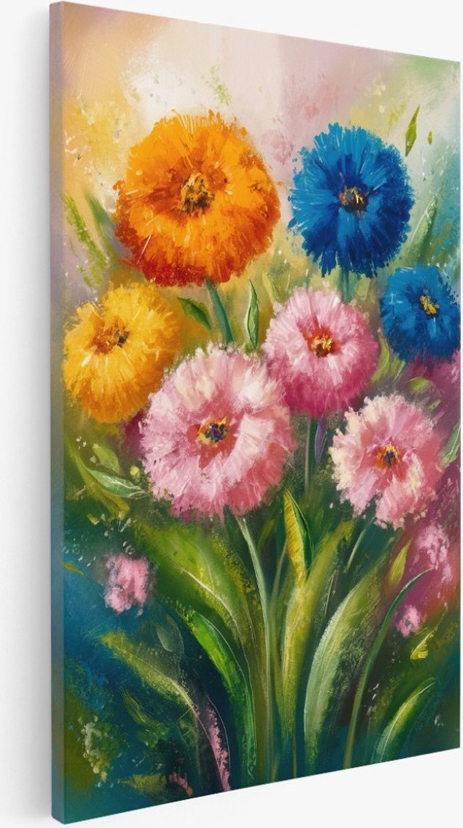 Saammp Canvas Schilderij - Kleurrijke Bloemen - Abstract - Kleurrijk - 40x50 - Foto op canvas - Wanddecoratie - Muurdecoratie Woonkamer - Kantoor Decoratie Multicolor