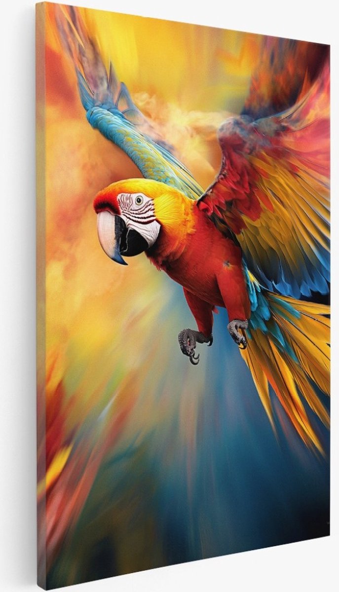 Saammp Canvas Schilderij - Papaegaai - Abstract - Dieren - Natuur - 40x50 - Foto op canvas - Wanddecoratie - Muurdecoratie Woonkamer - Slaapkamer decoratie - Canvas Print Multicolor