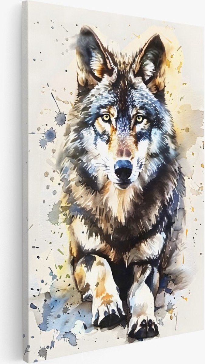 Saammp Canvas Schilderij - Wolf - Beige - Abstract - Dieren - 40x50 - Foto op canvas - Wanddecoratie - Muurdecoratie Woonkamer - Slaapkamer decoratie - Canvas Print Multicolor
