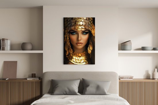 Saammp - Peinture sur toile - Femme arabe - Yeux verts - Or - Abstrait - 80x120 - Photo sur toile - Décoration murale - Décoration murale murale Salon - Décoration chambre - Impression sur toile