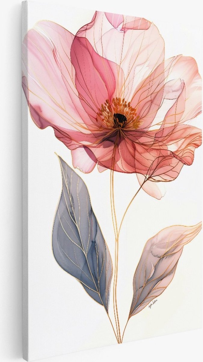 Saammp Canvas Schilderij - Roze bloem - Abstract - 100x150 - Foto op canvas - Wanddecoratie - Muurdecoratie Woonkamer - Kantoor Decoratie Multicolor