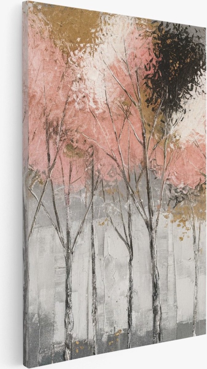 Saammp Canvas Schilderij - Bomen - Roze -Goud - Zwart - Bloemen - Landschap - Natuur - 75x100 - Foto op canvas - Wanddecoratie - Muurdecoratie Woonkamer - Slaapkamer decoratie - Canvas Print Multicolor