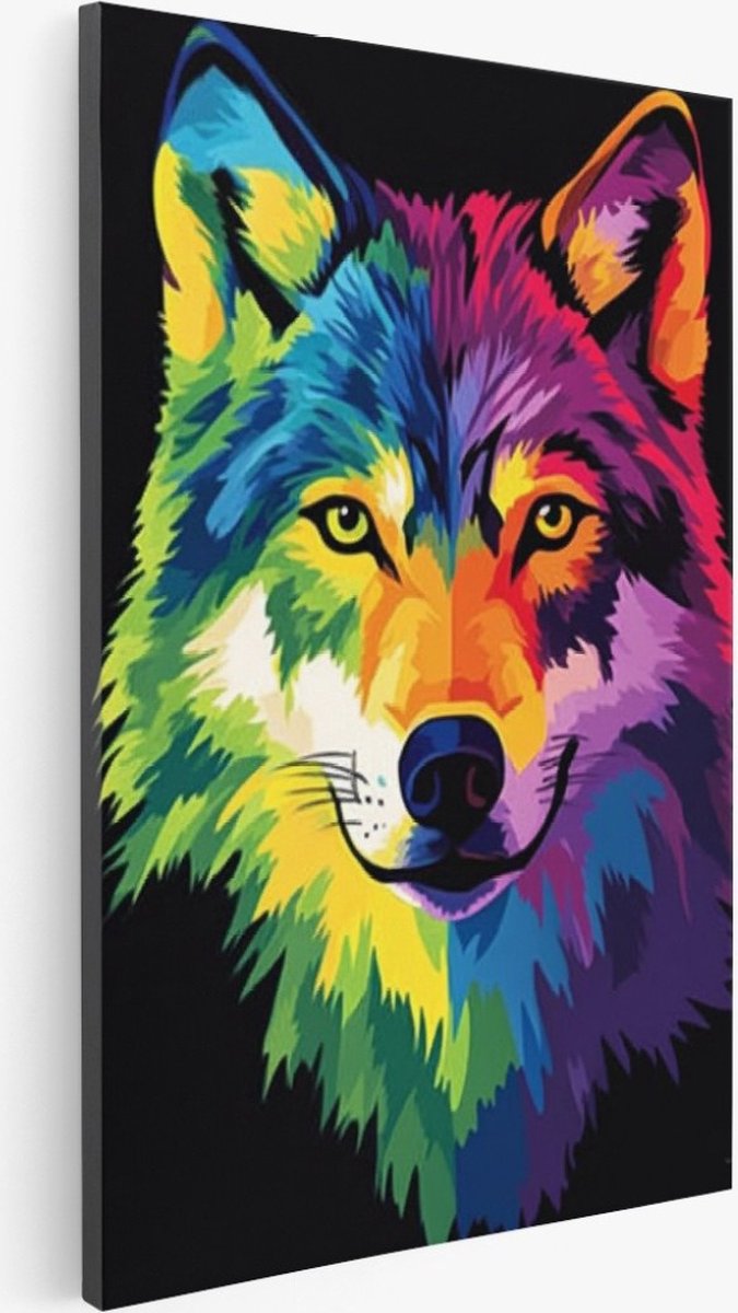 Saammp Canvas Schilderij - Abstract - wolf - Kleurrijk - Kunst - Dieren - 40x60 - Foto op canvas - Wanddecoratie - Muurdecoratie Woonkamer - Slaapkamer decoratie - Canvas Print Multicolor
