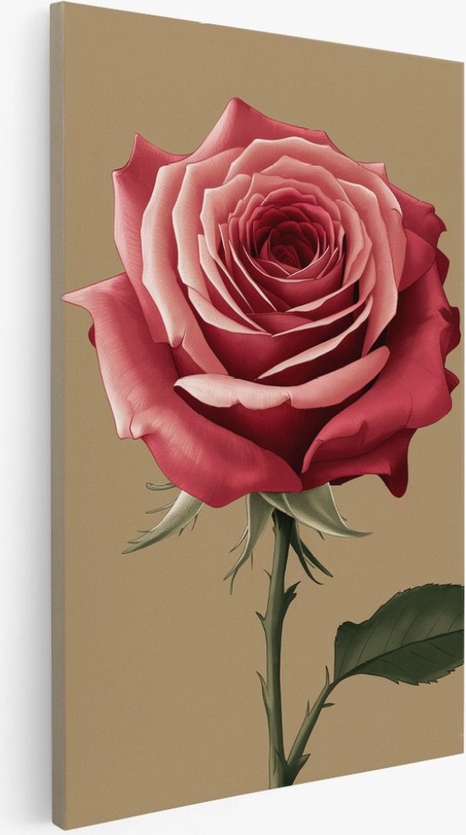 Saammp Canvas Schilderij - Rode Roos - bloemen - Abstract - 40x60 - Foto op canvas - Wanddecoratie - Muurdecoratie Woonkamer - Kantoor Decoratie Multicolor