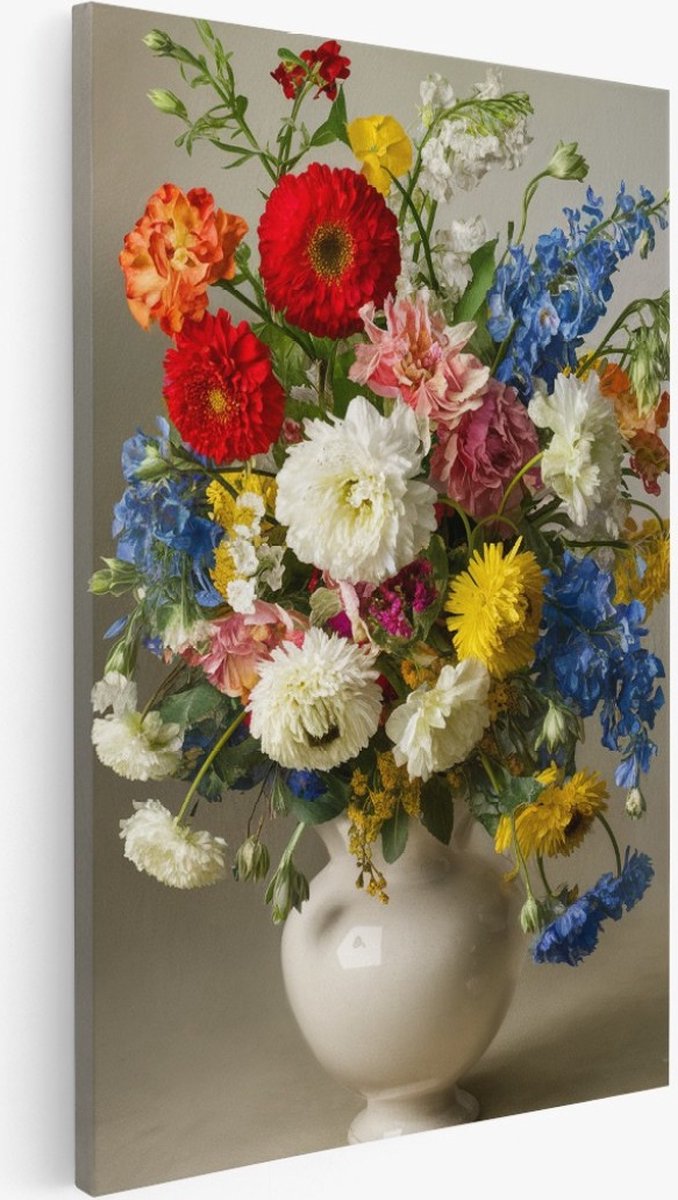 Saammp Canvas Schilderij - Bloemen - Stilleven - Boeket - Natuur - rood - 80x120 - Foto op canvas - Wanddecoratie - Muurdecoratie Woonkamer - Kantoor Decoratie Multicolor