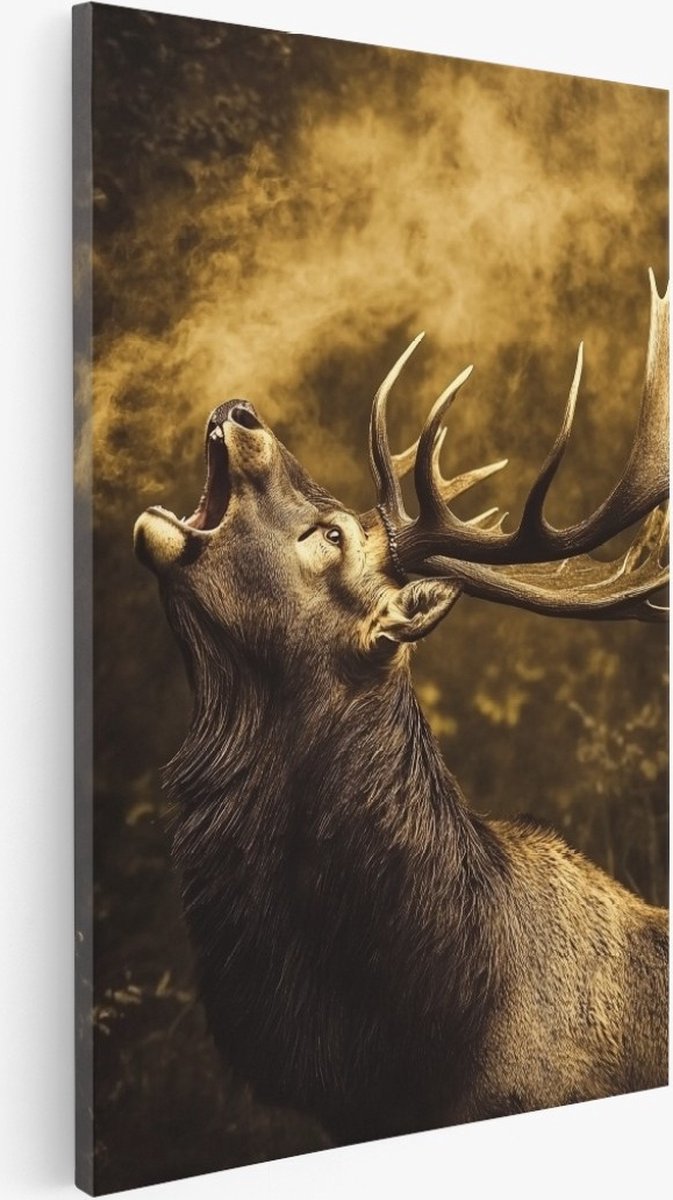 Saammp Canvas Schilderij - Hert - burlen - Dieren - Natuur - 80x120 - Foto op canvas - Wanddecoratie - Muurdecoratie Woonkamer - Slaapkamer decoratie - Canvas Print Multicolor