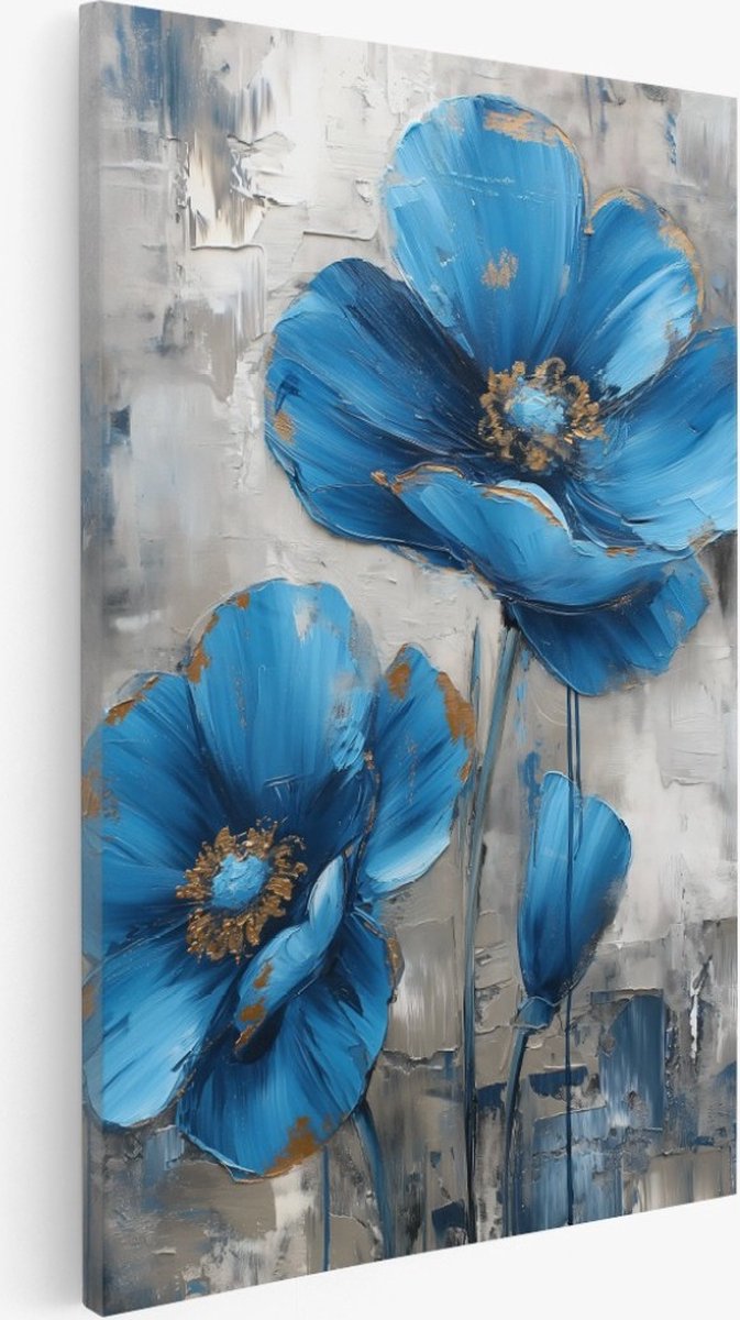 Saammp Canvas Schilderij - Blauwe bloem - Vintage - Abstract - 80x120 - Foto op canvas - Wanddecoratie - Muurdecoratie Woonkamer - Kantoor Decoratie Multicolor