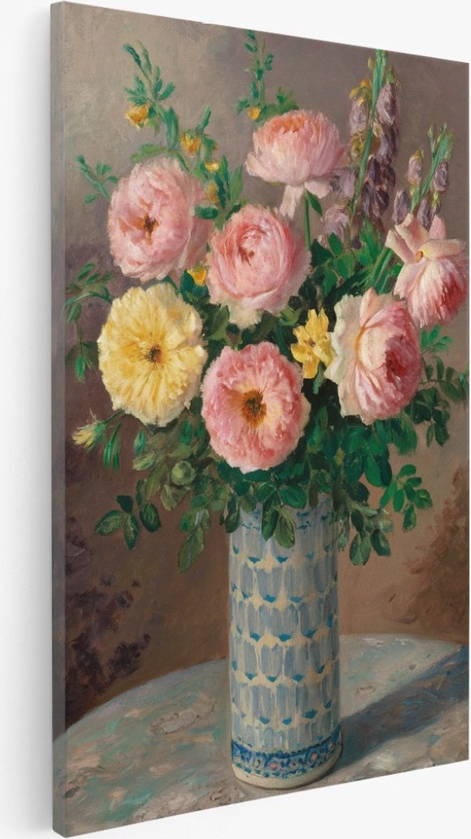 Saammp Canvas Schilderij - Roze Bloemen - Abstract - 100x150 - Foto op canvas - Wanddecoratie - Muurdecoratie Woonkamer - Kantoor Decoratie Multicolor