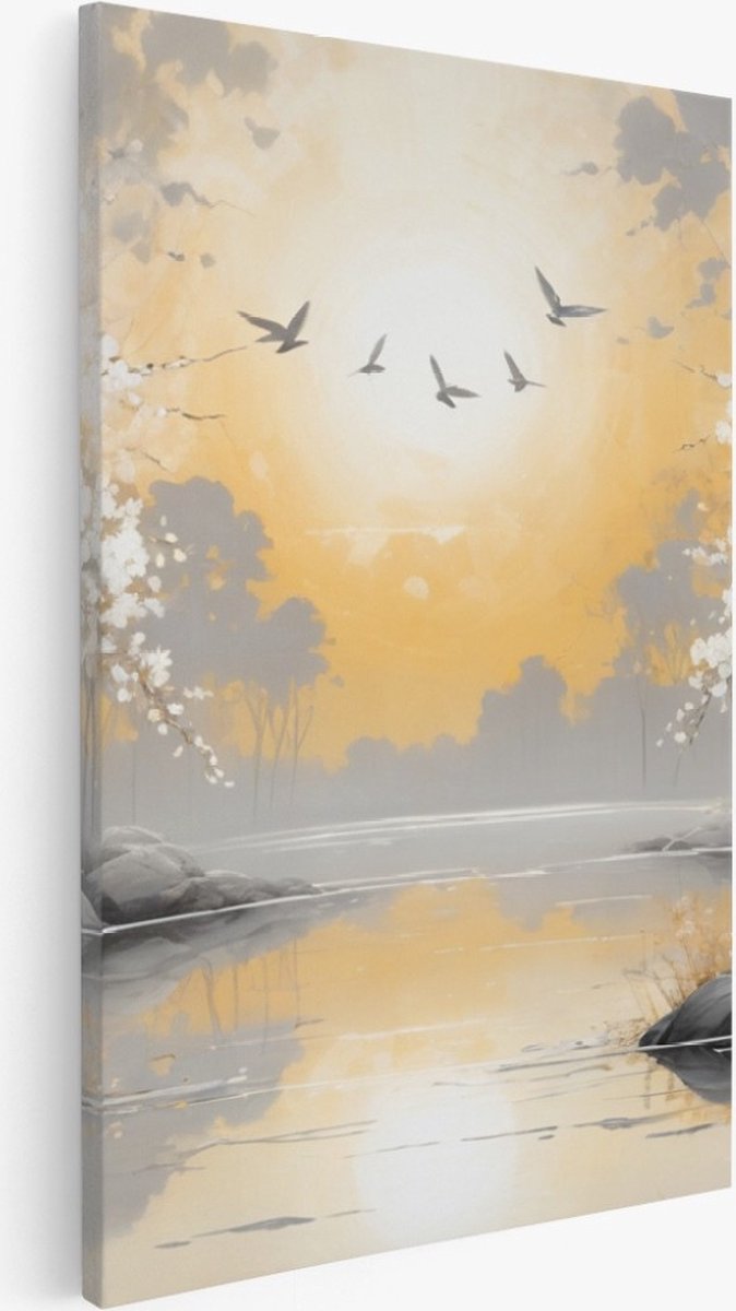 Saammp Canvas Schilderij - witte bomen met zon - Natuur - Landschap - 40x60 - Foto op canvas - Wanddecoratie - Muurdecoratie Woonkamer - Slaapkamer decoratie - Canvas Print Multicolor