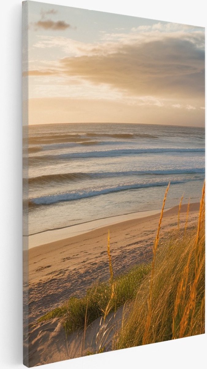 Saammp Canvas Schilderij - Zonsondergang - Strand - Zee en Duinen - 40x60 - Foto op canvas - Wanddecoratie - muurdecoratie Woonkamer - Slaapkamer decoratie - Canvas Print Multicolor