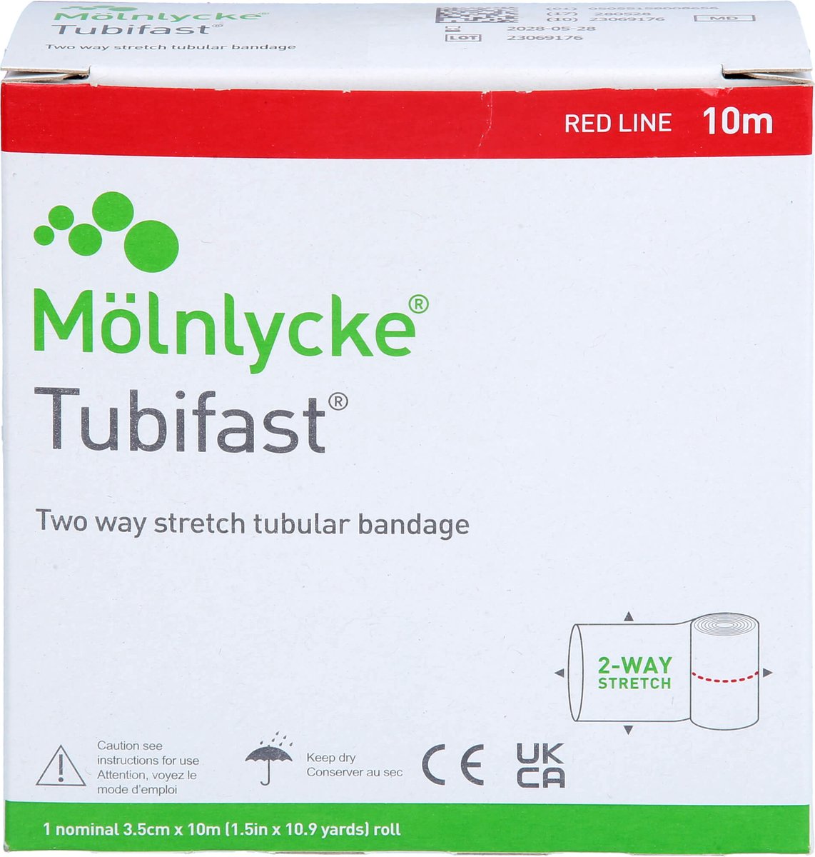 Goedkoopste Tubifast 2-way stretch elastisch buisverband Rood (10M x 3,5CM) Molnlycke - Wit (Rood, Groen, Blauw, Geel, Paars) - 92 viscose, 5 elasthaan en 3 polyamide - In lengte en breedte elastisch
