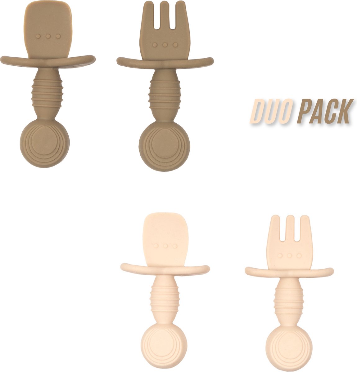 Jikkies Baby Bestek - Kinderbestek - Baby - Oefenbestek - Kraamcadeau - Duo Pack - Beige & Groen
