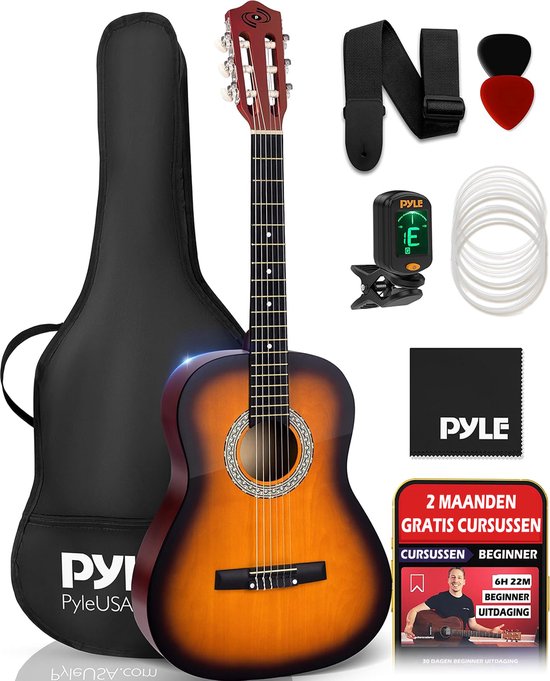 Pyle Akoestische Gitaar - ¾ Maat Gitaar- Nylon Snaren, Houten Klassieke Gitaar voor Beginners, Kinderen en Volwassenen -Inclusief Accessoirespakket- Rechtshandig