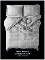 Saphira Dekbedovertrek - Check Patroon - Grijs - 200x200/220 cm + 2 kussenslopen 60x70 - 100% Katoen - Tweepersonen - Zacht en Duurzaam