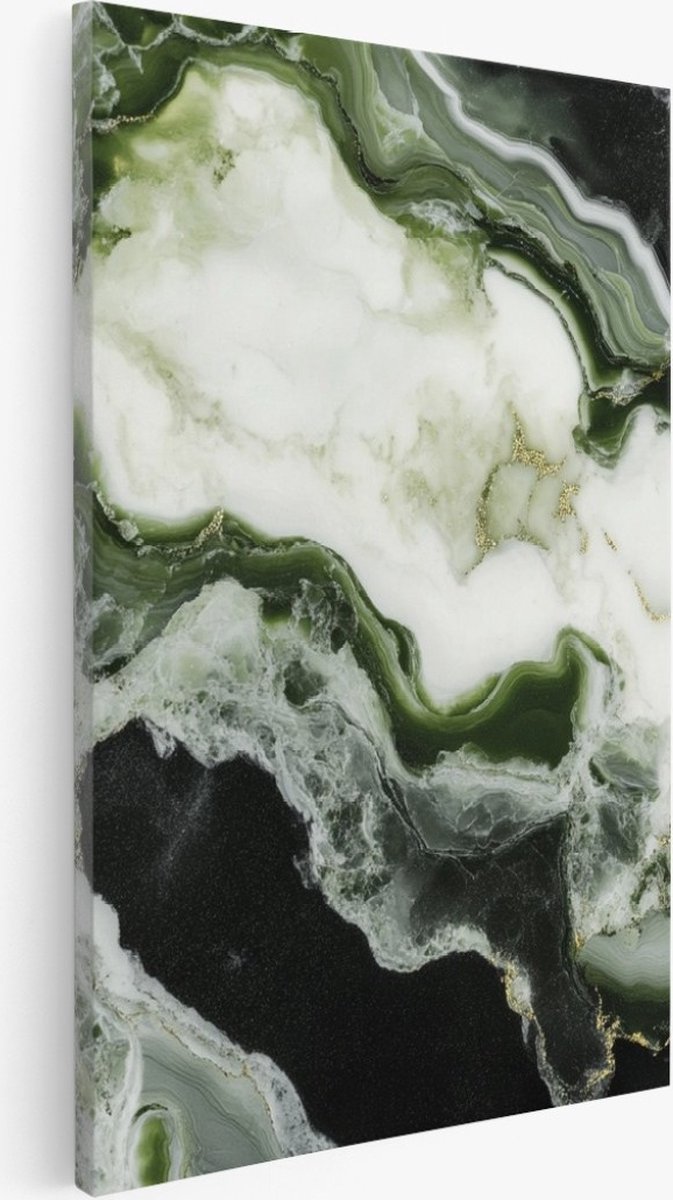Saammp Canvas Schilderij - Groen wit marmer - Abstract kunstwerk - 30x40 - Foto op canvas - Wanddecoratie - Muurdecoratie Woonkamer - Slaapkamer decoratie - Canvas Print Multicolor