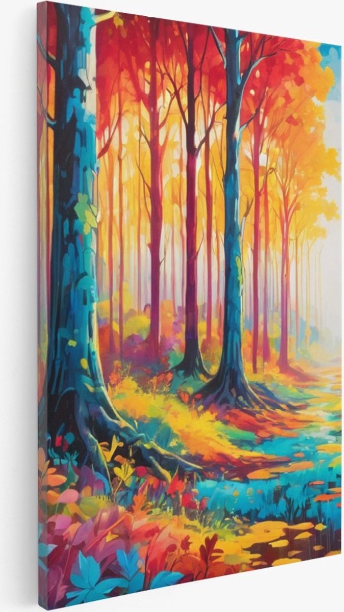 Saammp Canvas Schilderij - Kleurrijk abstract bos - Natuur - Landschap - 20x30 - Foto op canvas - Wanddecoratie - Muurdecoratie Woonkamer - Slaapkamer decoratie - Canvas Print Multicolor