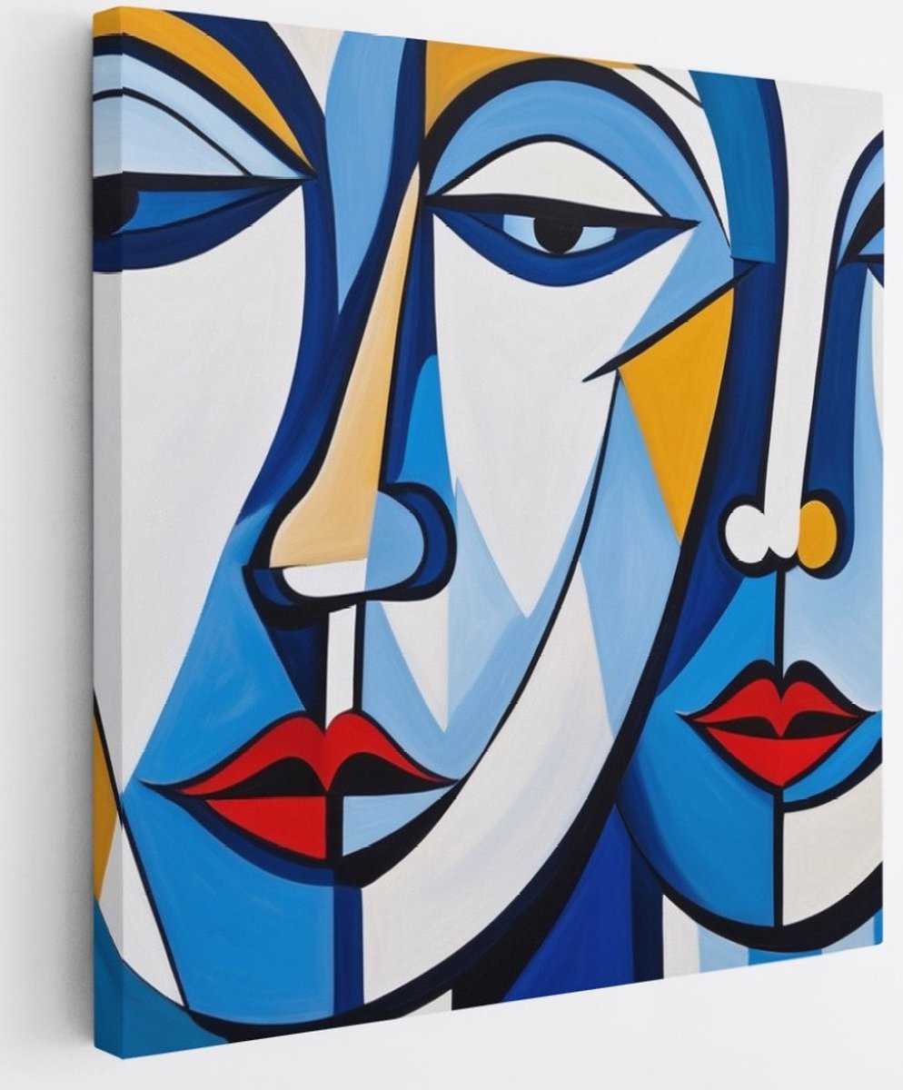 Saammp Canvas Schilderij - 2 gezichten - Neutraal - Abstract - 20x20 - Foto op canvas - Wanddecoratie - Muurdecoratie Woonkamer - Slaapkamer decoratie - Canvas Print Multicolor