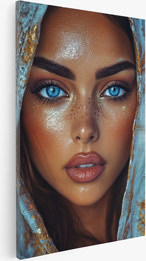 Saammp - Canvas Schilderij - Vrouw met blauwe ogen - abstract - 30x40 - Foto op canvas - Wanddecoratie - Muurdecoratie Woonkamer - Slaapkamer decoratie - Canvas Print