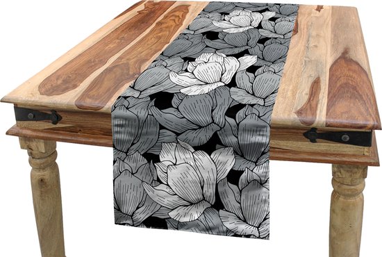 Chemin de table rectangulaire New Bed Zwart et gris avec motif Lotus , 40 cm x 225 cm