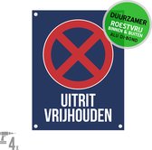 Pictogram/ bord Dibond + boorgaten | "Uitrit vrijhouden" | 27 x 36 cm | Marine blauw | Bord E3 | Donkerblauw | Verboden te parkeren | Privaat | 1 stuk