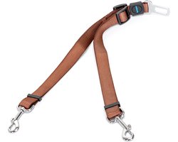 Nobleza Honden Autogordel voor 2 Honden - Dubbele Verstelbare Hondenriem Auto - 48-72 cm - Bruin