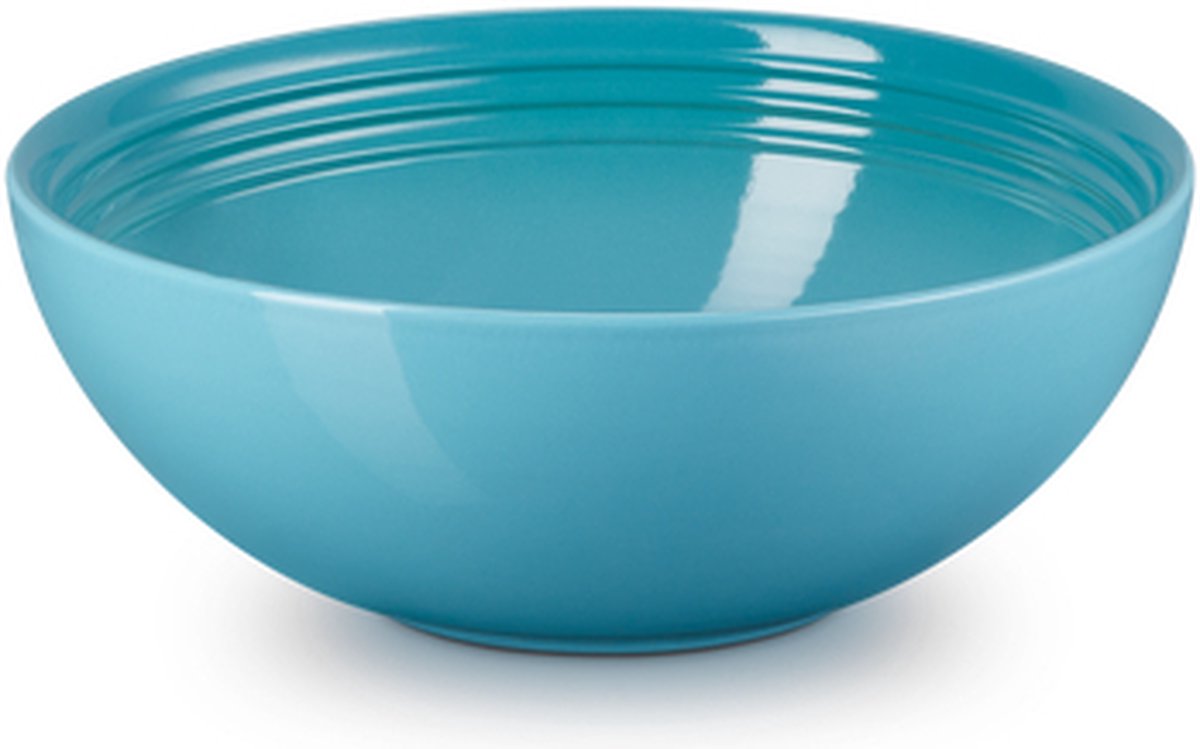 Le Creuset 2 aardewerken saladeschalen Caribbean Blue 24cm 2,2l