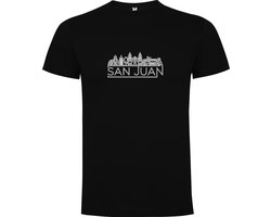 Zwart T-Shirt met “ Skyline San Juan Puerto Rico – Vakantiegevoel – Strak – Modern “ Print Full Color Maat 4XL