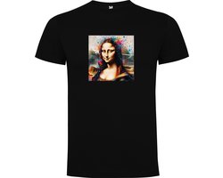 Zwart T-Shirt met “ DE Mona Lisa van Leonardo da Vinci - Schilderij “ Print Full Color Maat 2XL