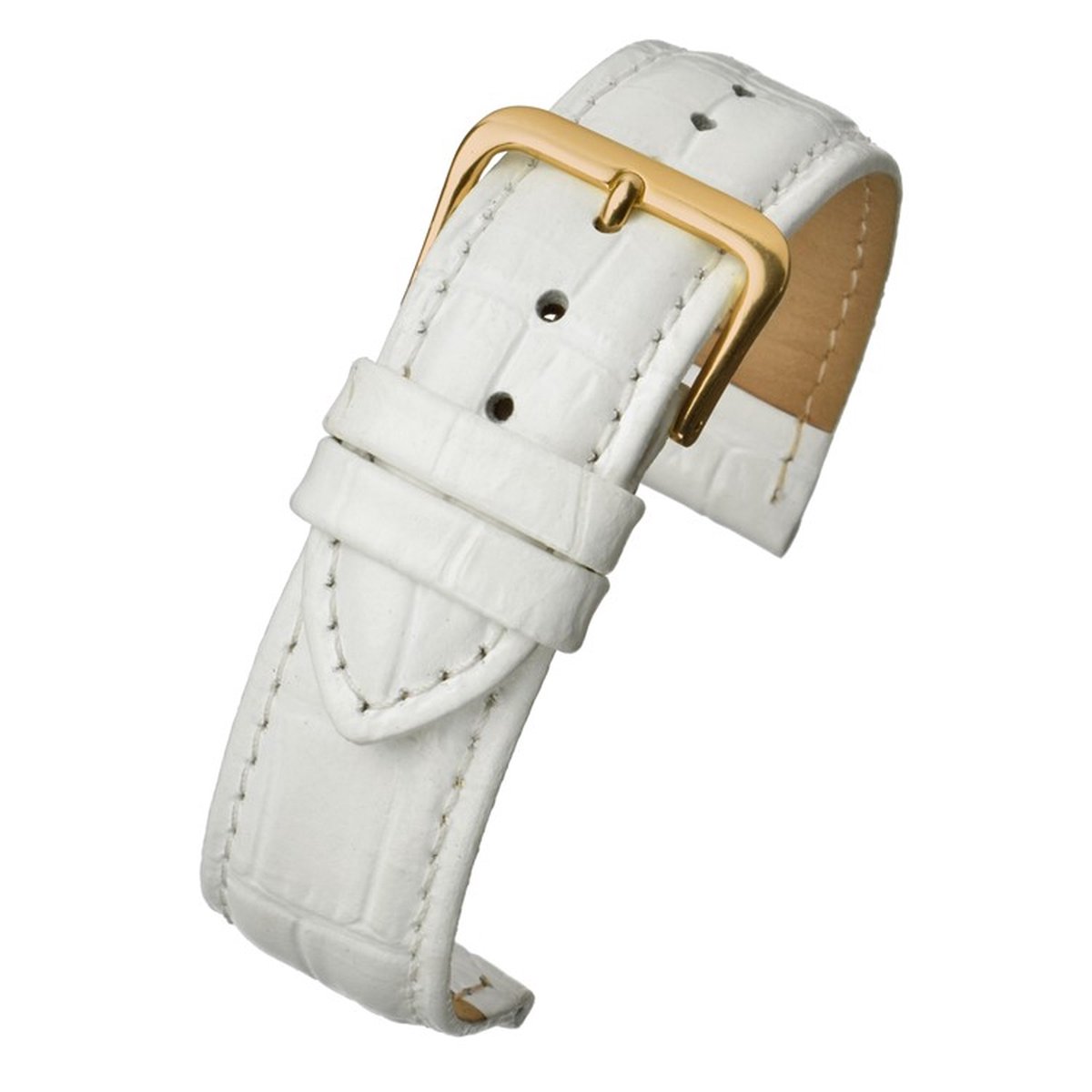 Horlogeband-horlogebandje-16mm-echt leer-lbs-wit-gevuld-croco-zacht-goudkleurige gesp-leer-16 mm