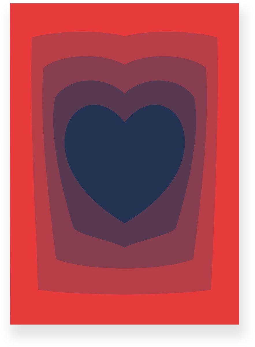 Yisual Poster 20x30 cm - Abstracte Kleurovergang - Hart - Rood - Blauw - Vintage - Op-Art - Muurdecoratie - Wanddecoratie