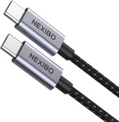 Nexibo USB C naar USB C Kabel 100W - USB 3.0 - Gevlochten Nylon - 2M