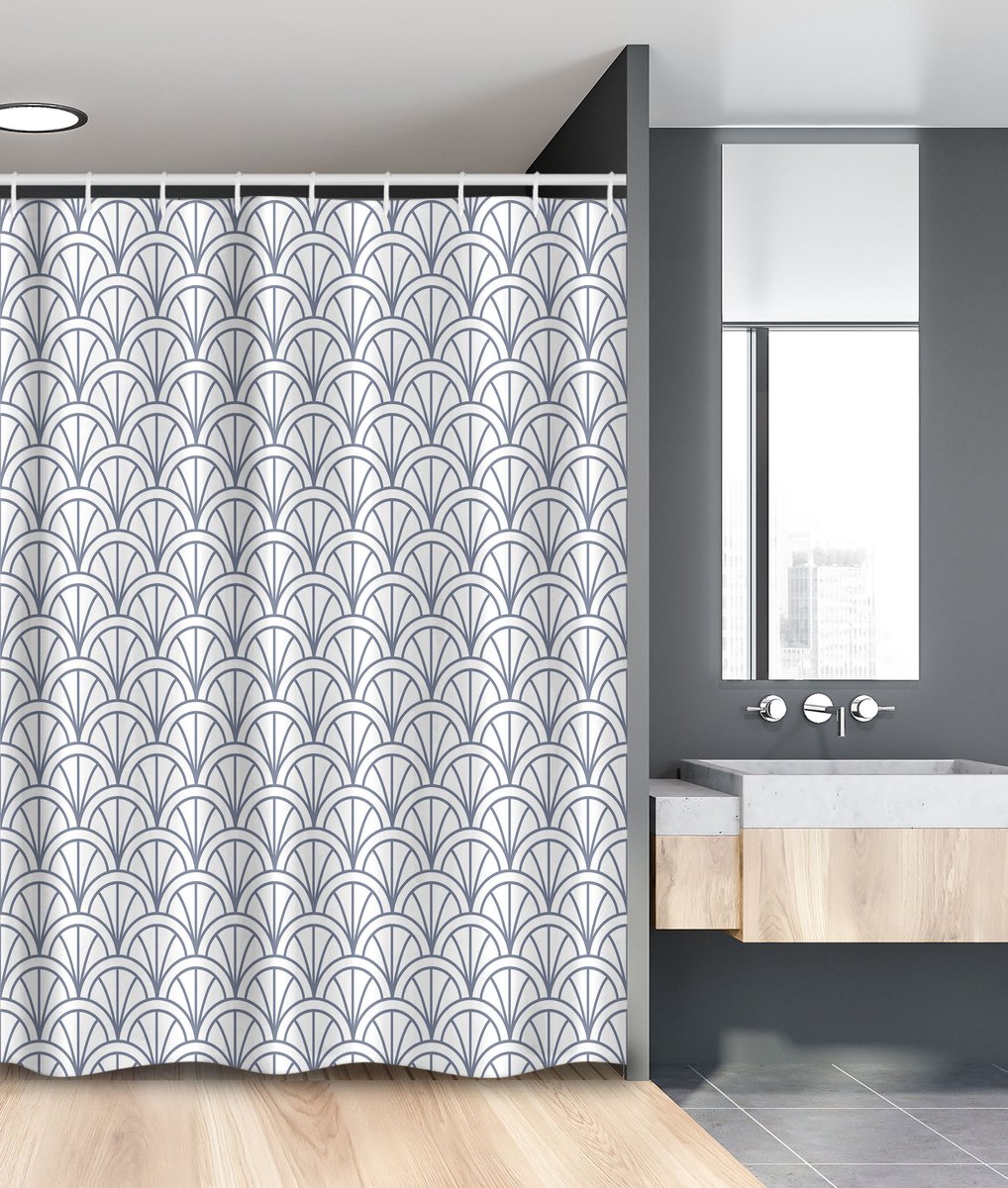 New Bed, Geometrisch Seigaiha Patroon, Douchegordijn Badkamer Decor Set met Haakjes, 120 cm B 180 cm L
