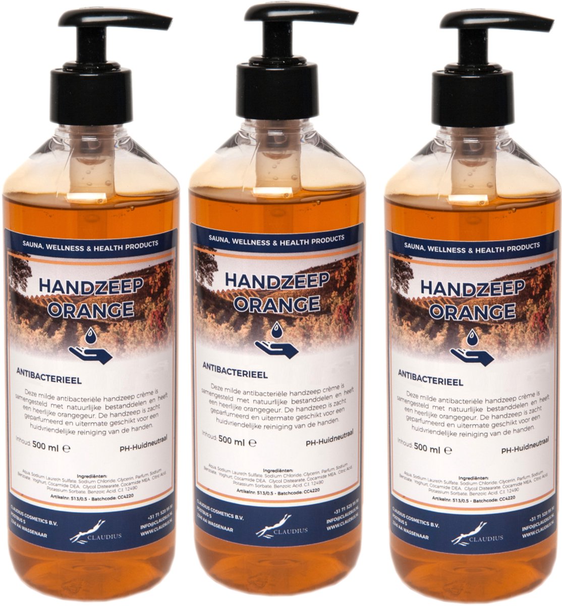 Handzeep Orange 500 ml - met gratis pompje - set van 3 stuks