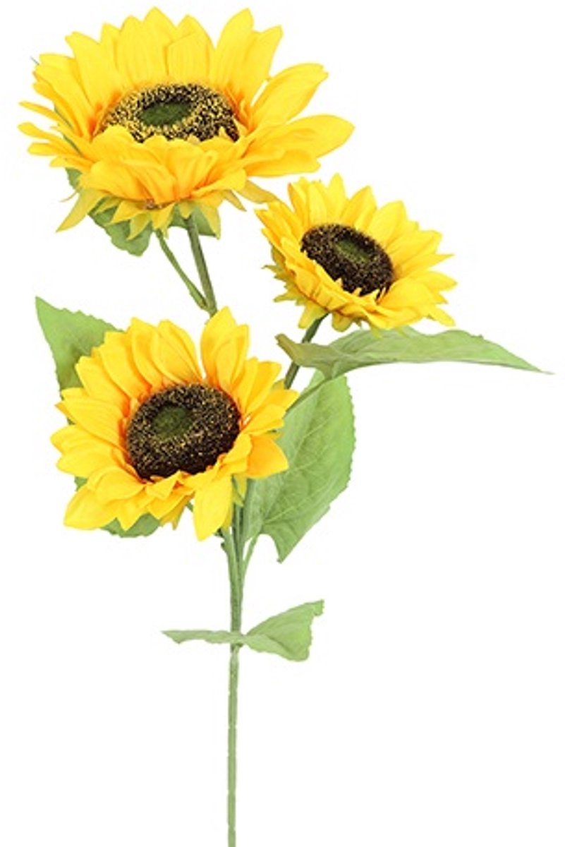 Zonnebloem Met 3 koppen - Kunst zonnebloem - L14 cm - B 14cm - Hoog 86CM