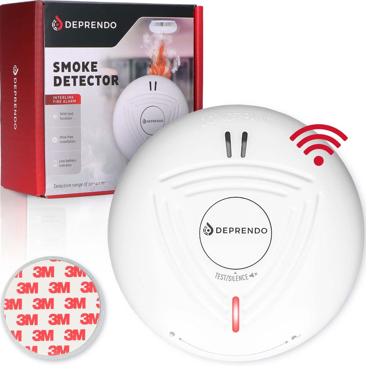 Deprendo 1x Rookmelder met 10 Jaar Batterij - Koppelbaar Brandalarm - Zonder Boren - Incl. 3M Magneet Montage - Magneetbevestiging - Voldoet aan Europese Norm EN14604