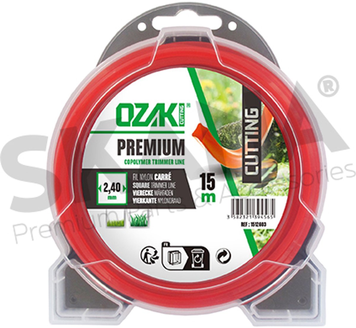 PRAKTISCHE TUIN OZAKI premium vierkante nylon lijn voor bosmaaier - ÿ 2,4 mm - L 15 m