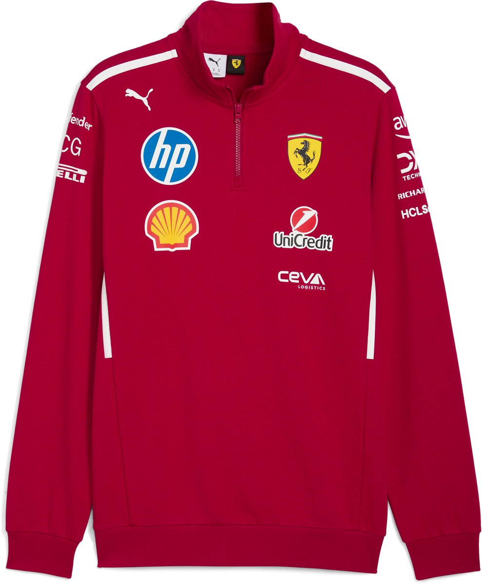 Ferrari Teamline 1/2 Zip Trui 2025 Lewis Hamilton Charles LeClerc Formule 1 Rood