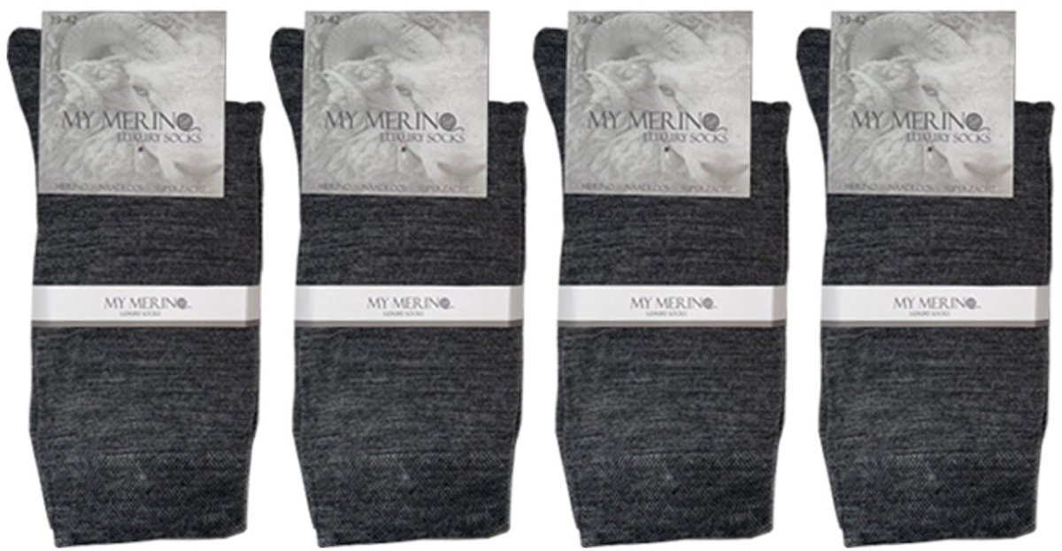 4 Paar Merino Sokken - Badstof Voetbed - Merino Wollen Sokken - Maat 43-45 - Naadloos - Antraciet - Merino Wol - Dames en Heren - Merino Wollen Kousen - Zacht
