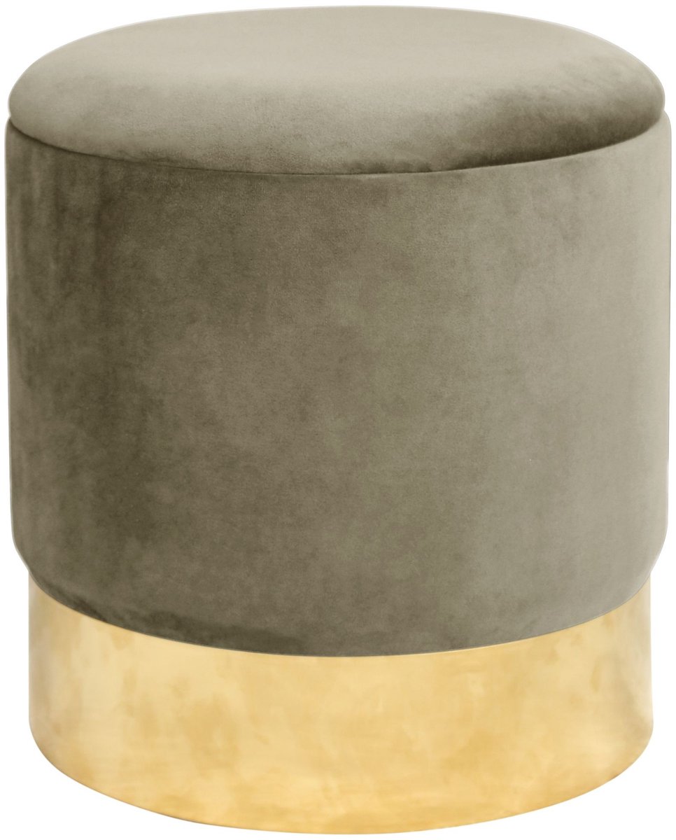 Beige Ronde Fluwelen Poef met Gouden Basis - Opbergruimte en Zelfmontage