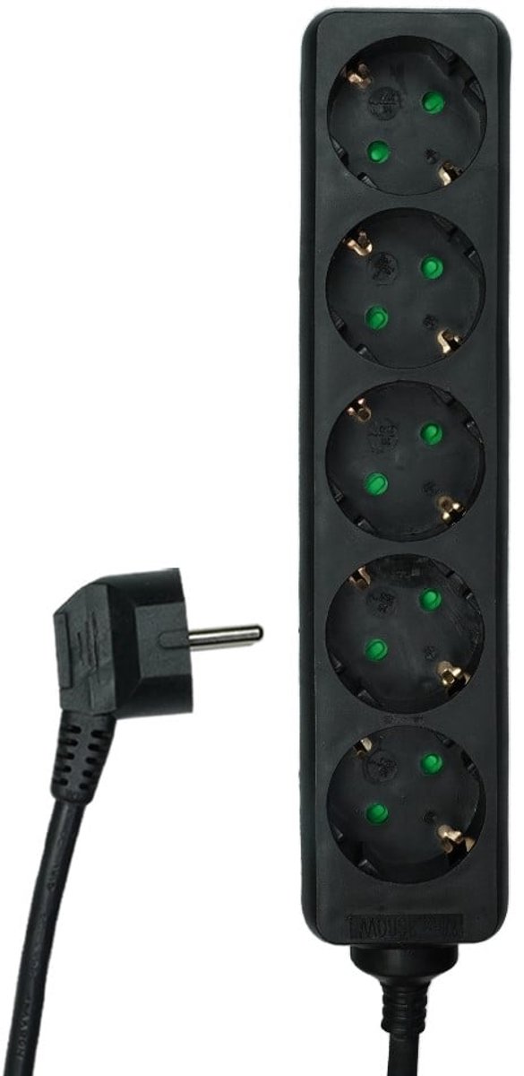 Tafelcontactdoos 6-voudig – Met randaarde, 5 meter kabel, 3x1.5mm², zwart
