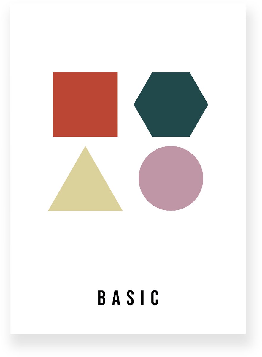 Yisual Poster 30x40 cm - Geometrische Basisvormen - Wit - Vintage Kleuren - Modern - Minimalistisch - Muurdecoratie - Wanddecoratie Bruin