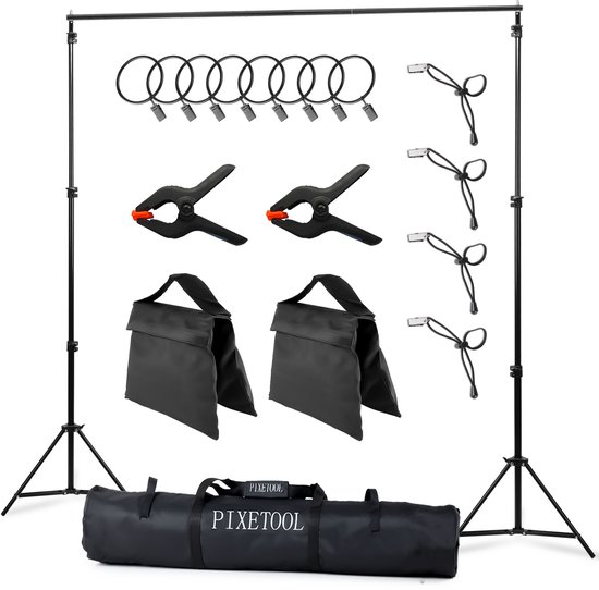 PIXETOOL Fotografie Achtergrondsysteem 300 x 260 CM - Verstelbaar - Achtergrondstatief - Tripod