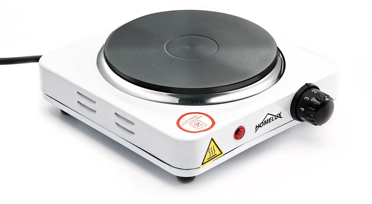 Pluto® - HOMELUX - Elektrische kookplaat - Warmhoudplaat - draagbaar -1500W - camping - Wit