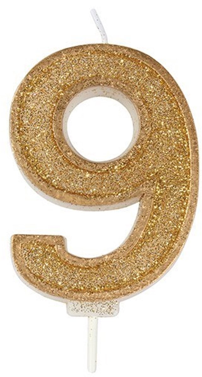 Sparkle Gold Numeral Candle 9
