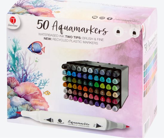 Decotime - Aquamarkers 50 pièces - Marqueurs de haute qualité - Marqueurs à eau - Marqueurs professionnels -