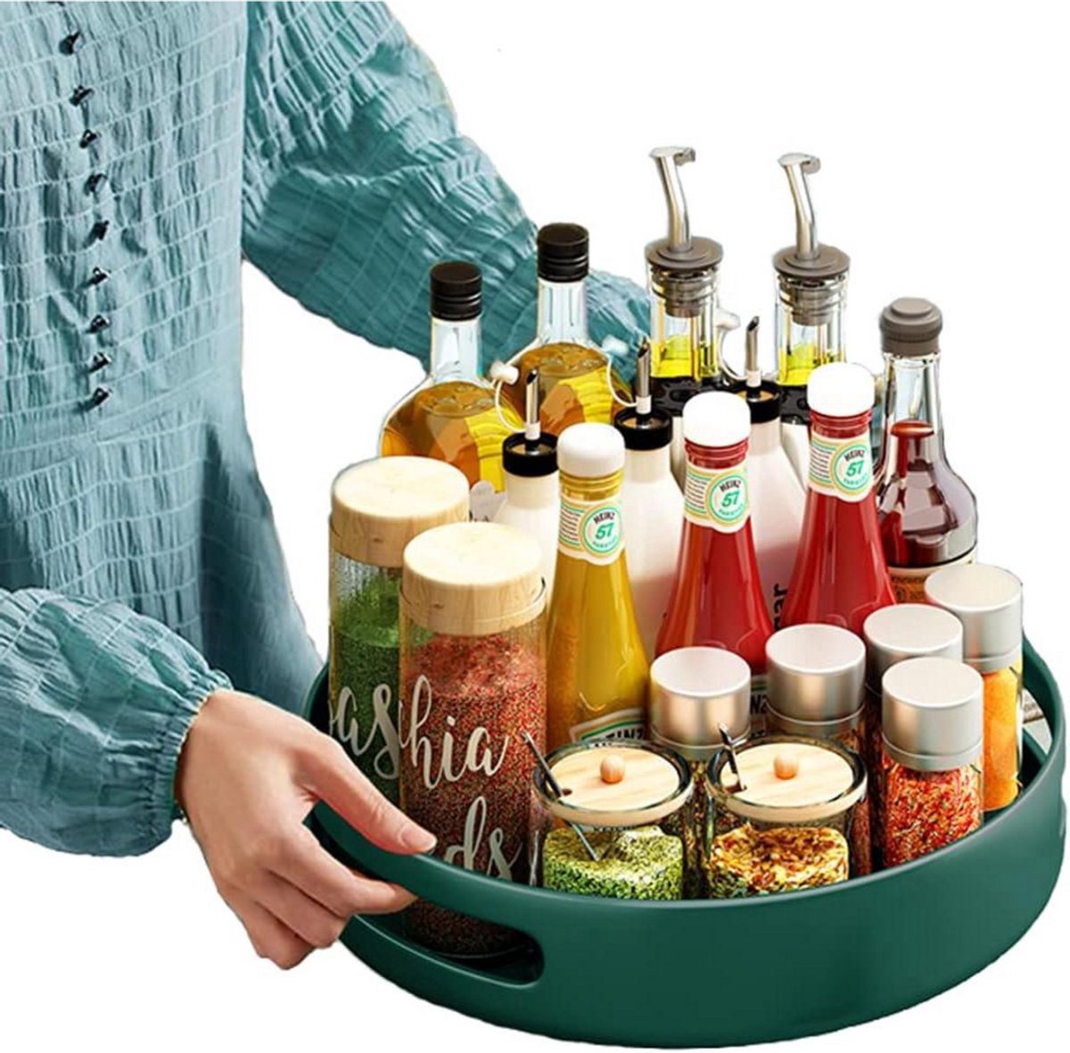 Roterende kruidenrek - ideaal voor keuken - 1 stuk - groen - staal - 25 cm