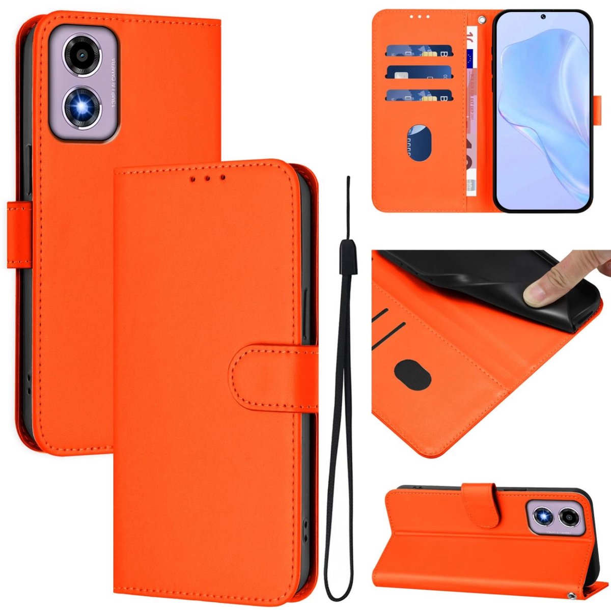 Mobigear Telefoonhoesje geschikt voor Motorola Moto G04 Hoesje | Mobigear Urban Wallet Bookcase Portemonnee | Pasjeshouder voor 3 Pasjes | Telefoonhoesje voor Pinpas / OV Kaart / Rijbewijs - Oranje
