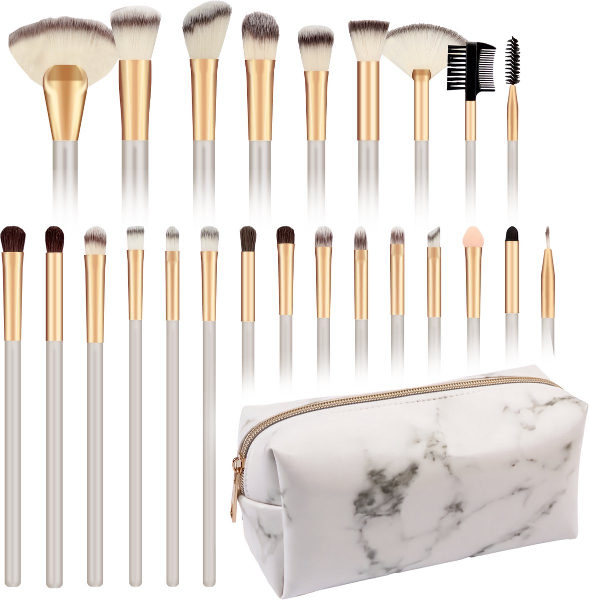 Bol.com Make up kwasten set – Beige / goud – 24 delig – in etui Marble aanbieding
