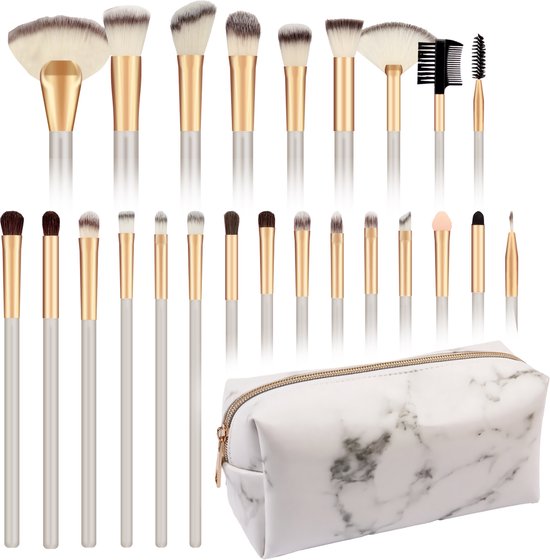 Make up kwasten set – Beige / goud – 24 delig – in etui Marble