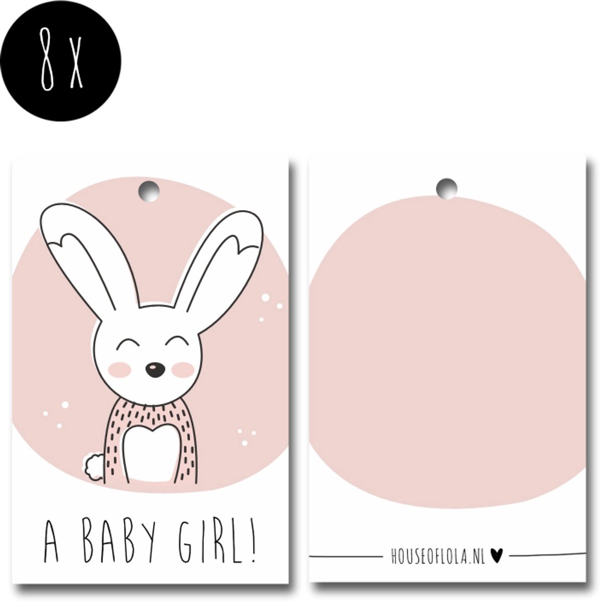 8x Label / Kaartje van karton / Cadeaulabels | A BABY GIRL | 85 x 55 mm | babyshower / geboorte meisje